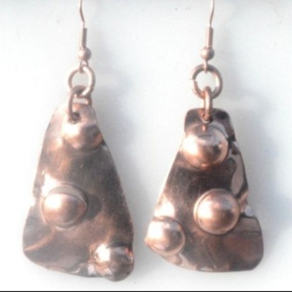 Triangle Brutalist Solid Copper Earrings Tribal Handmade Boho Gift Jewelry Punk - Picture 3 of 6
